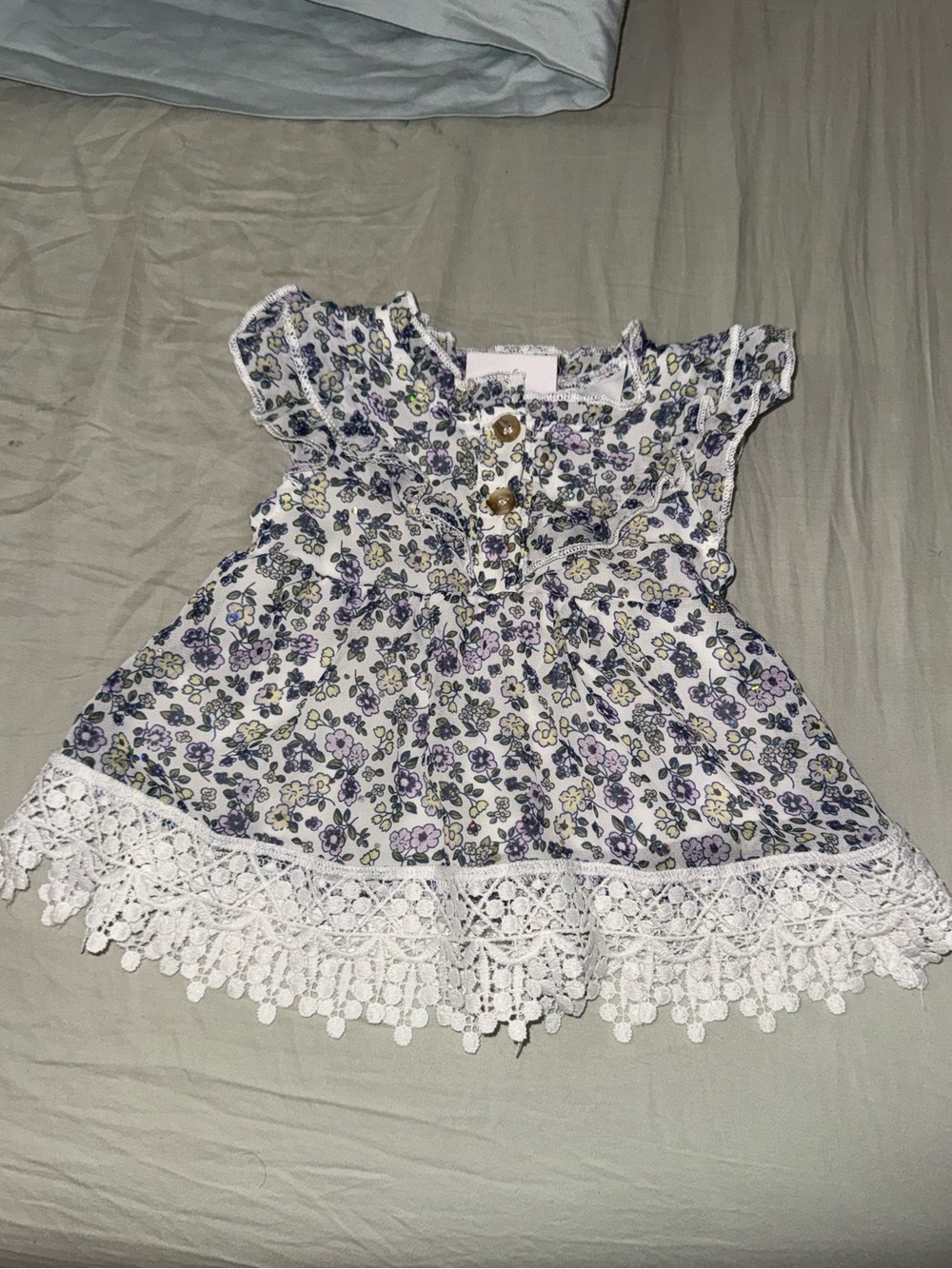 Little Lass Baby Floral Chiffon Ruffle Dress with Crochet Lace Trim 6-9 Months